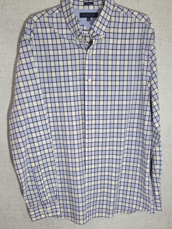 Tommy Hilfiger Other - Tommy Hilfiger White and Blue Plaid Mens Button-Down Shirt 16 1/2 34-35 Sleeve